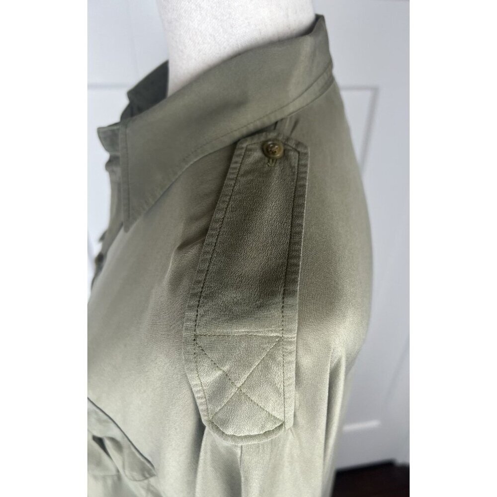 Polo Ralph Lauren 100% Silk Blouse Batwing Oversize Olive Green Asymmetrical M/L - Picture 7 of 11
